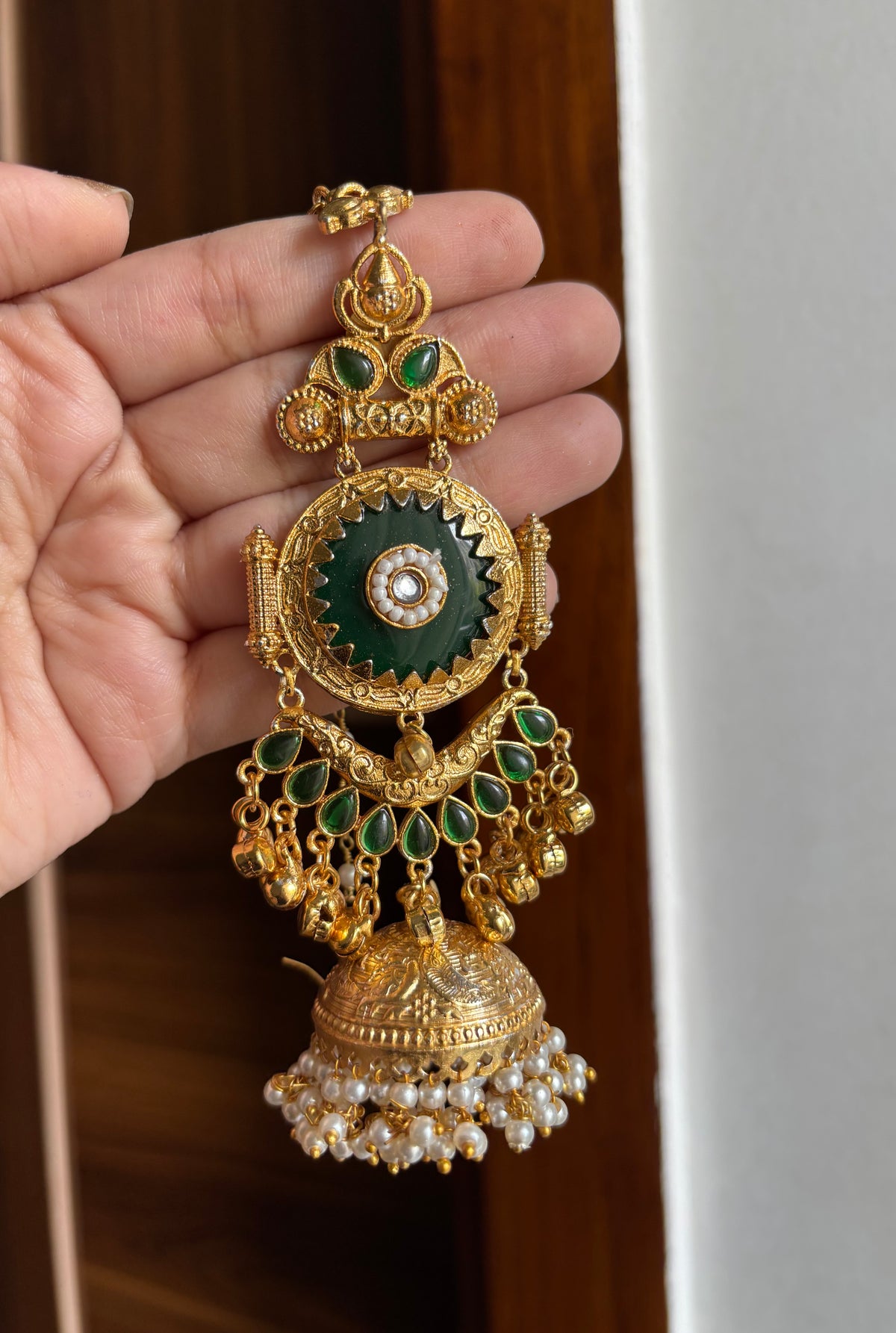 Tara Brass Heavy Look Jhumkas With Sahara (Green)