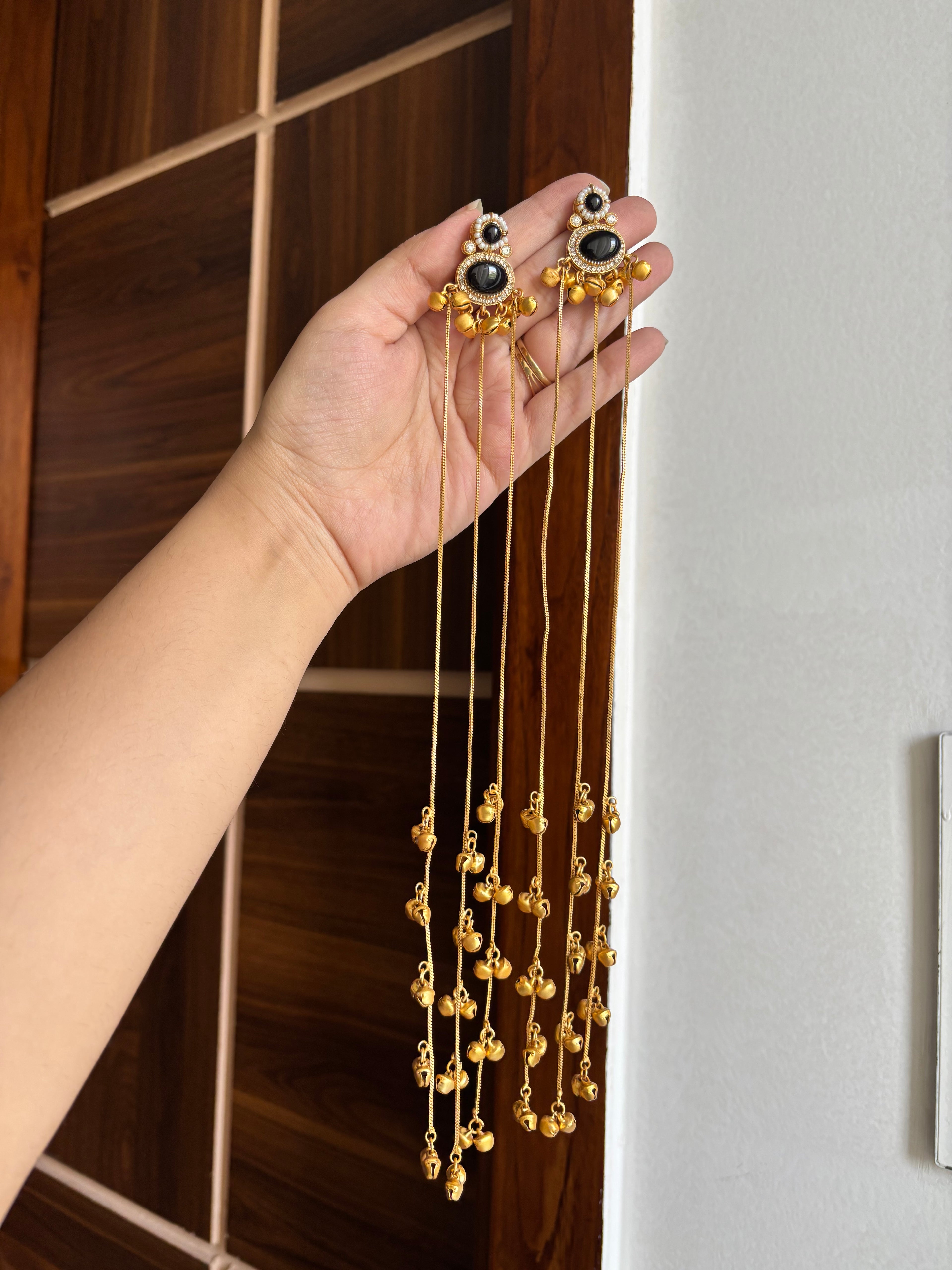 Black Long Layer Kashmiri Earrings