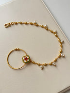 Kundan Press On Nose Ring With Side Layer (Red)