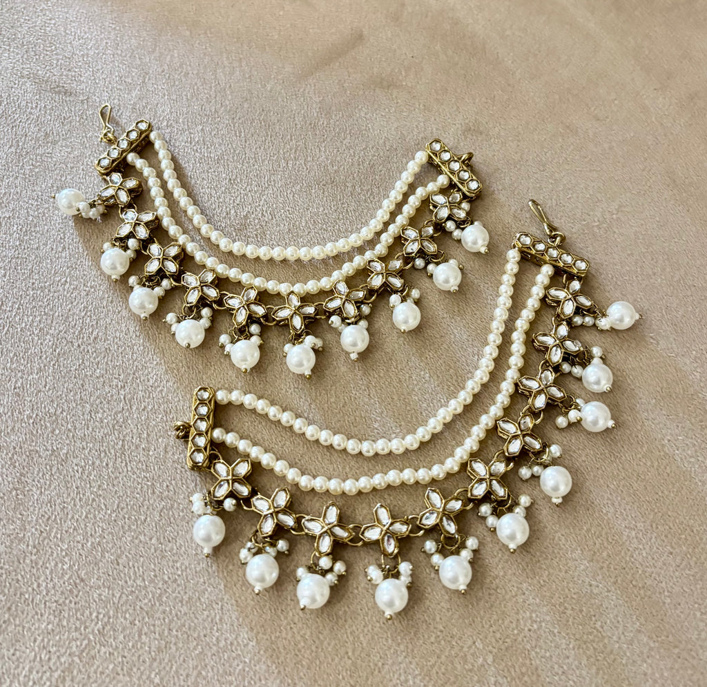 Pearl & Kundan Touch Side Layer Earchain