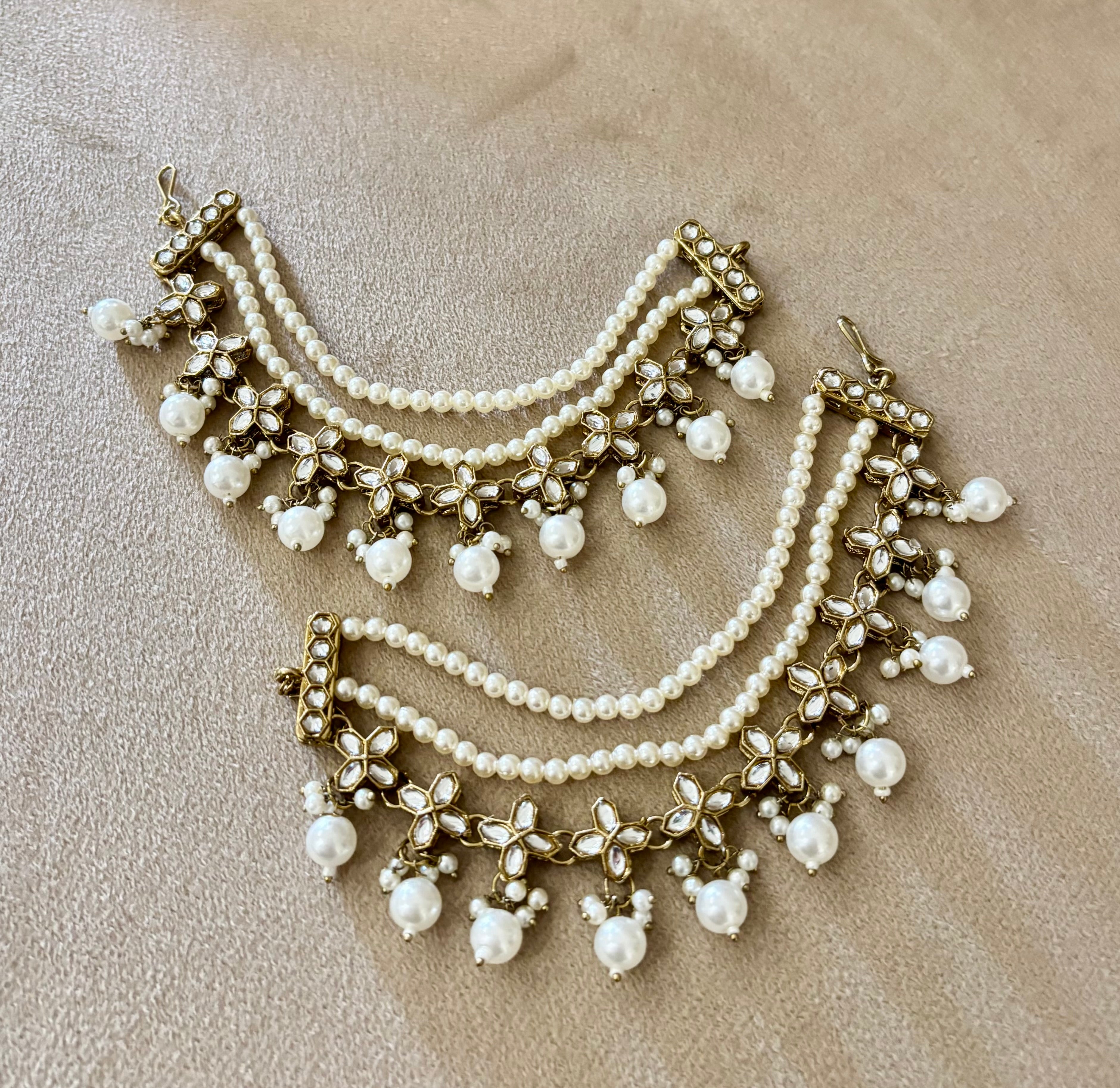Pearl & Kundan Touch Side Layer Earchain