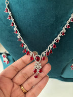 Elizabeth American Diamond Necklace With Earrings (Ruby)