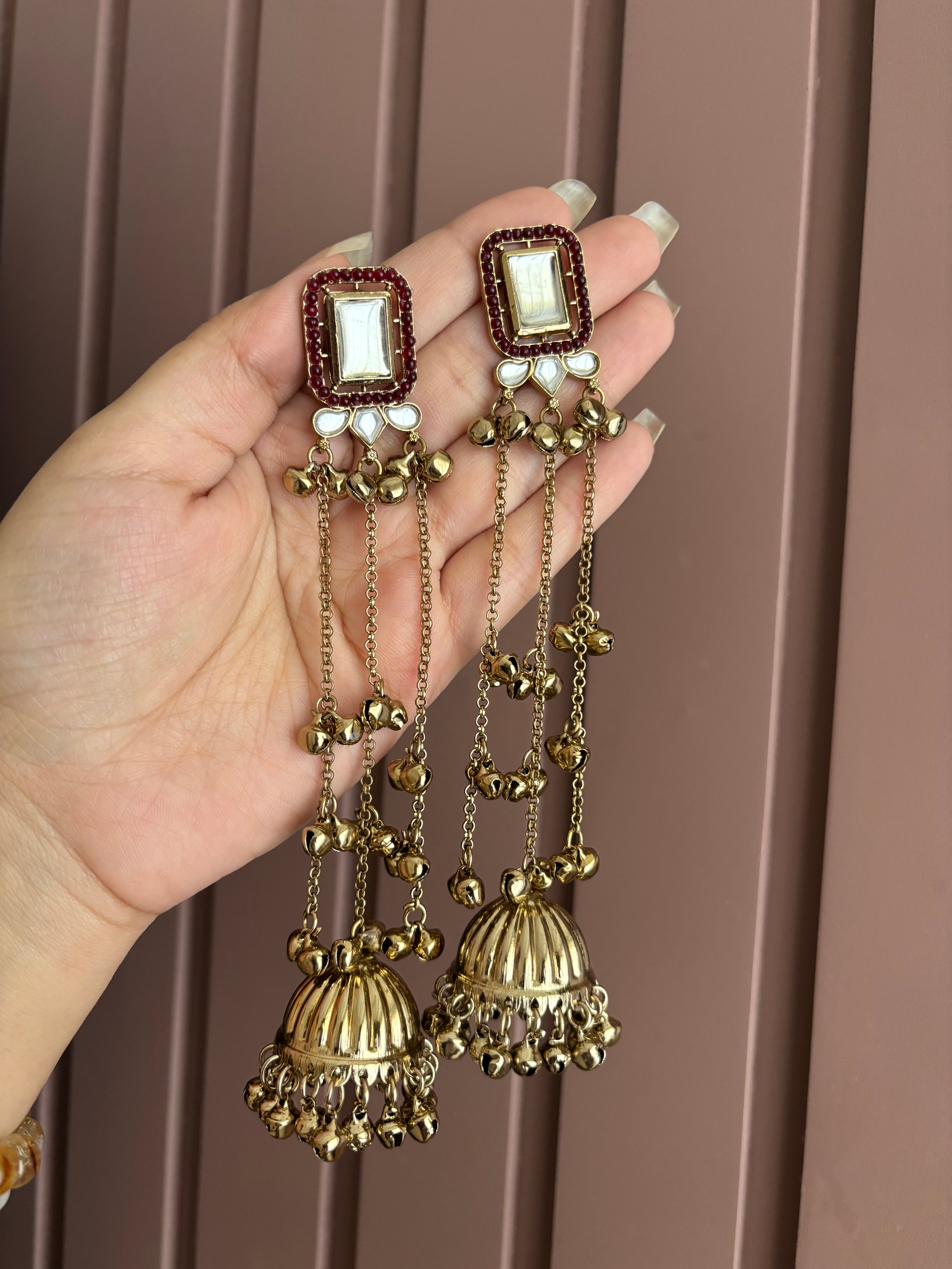 Maroon Long Layer Kashmiri Earrings