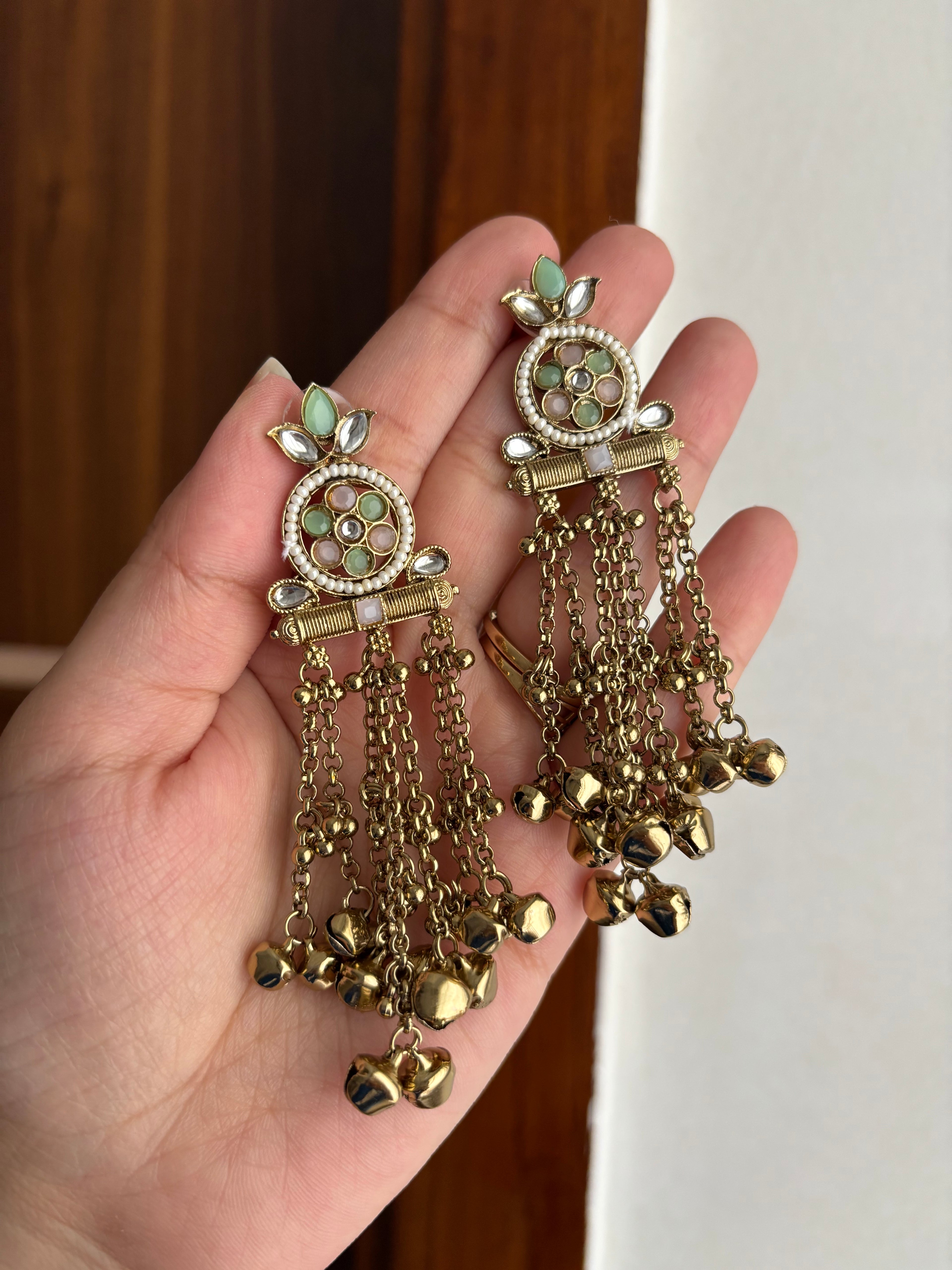 Ghungroo Layer Earrings (Pink & Mint)