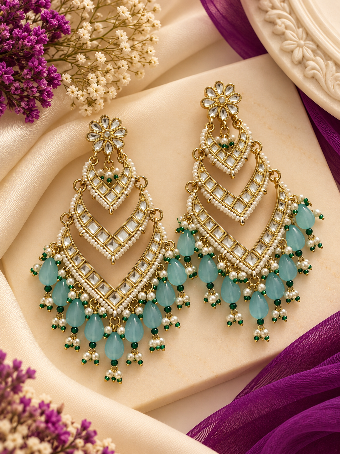 Designer 3 Layer Earrings (Turquoise)