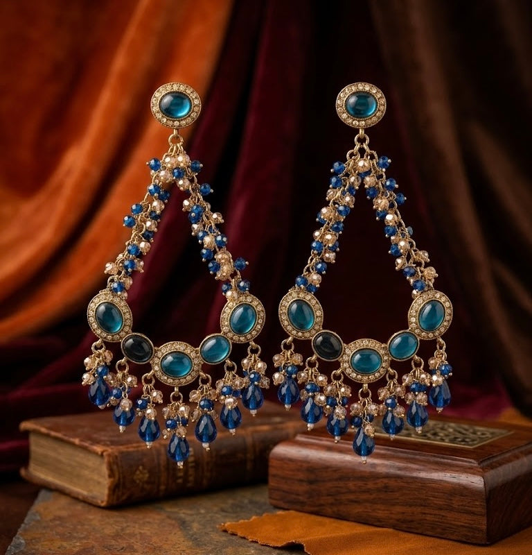 High Quality Designer Royal Blue Chandbali Earrings