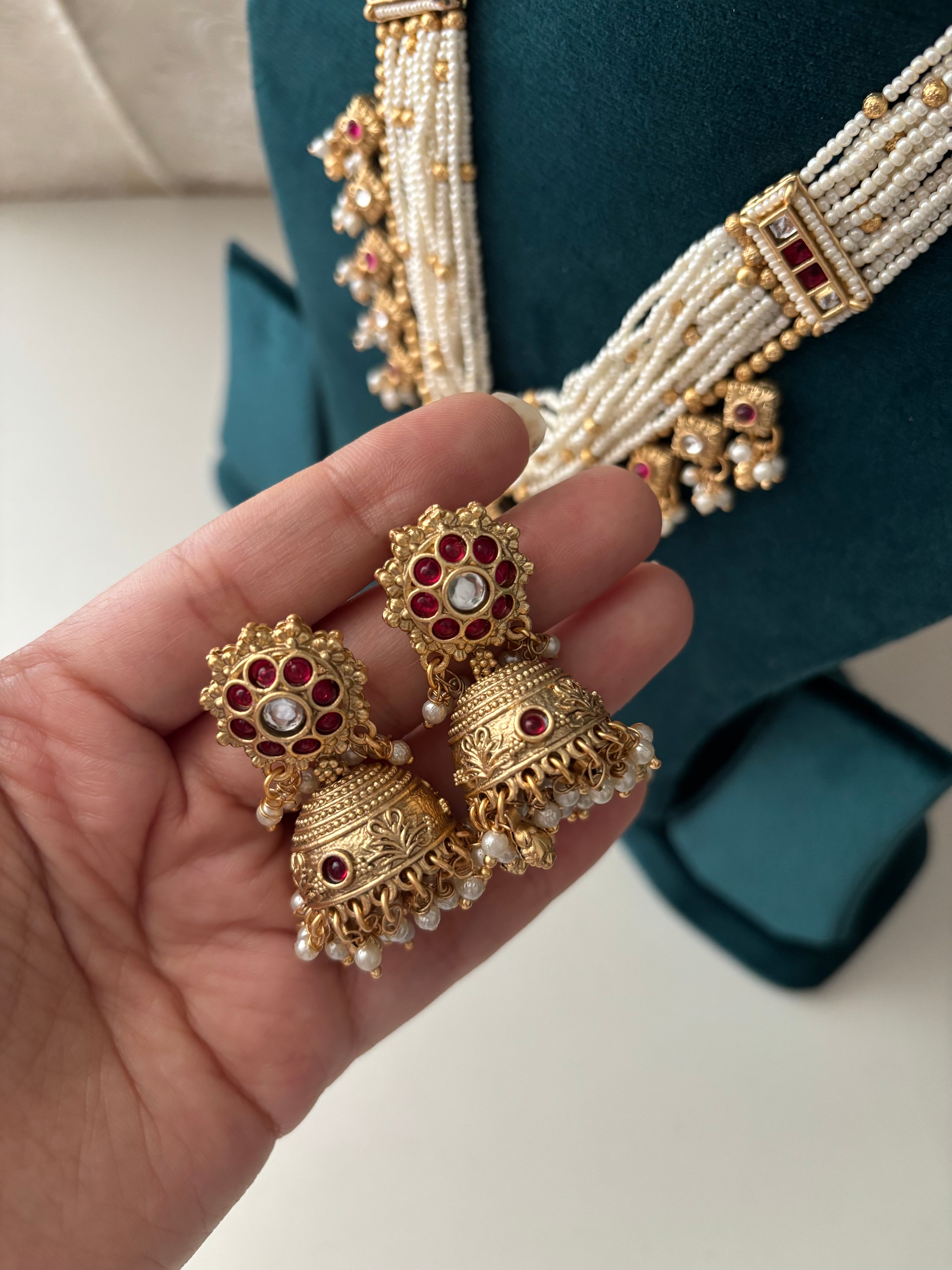 Heritage Necklace With Jhumkas ( Maroon )