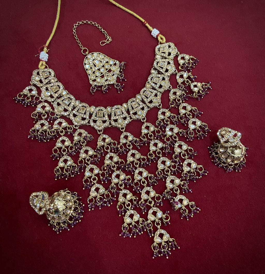 Rukaiya Jadau Layer Necklace With Mang Tikka & Jhumkas