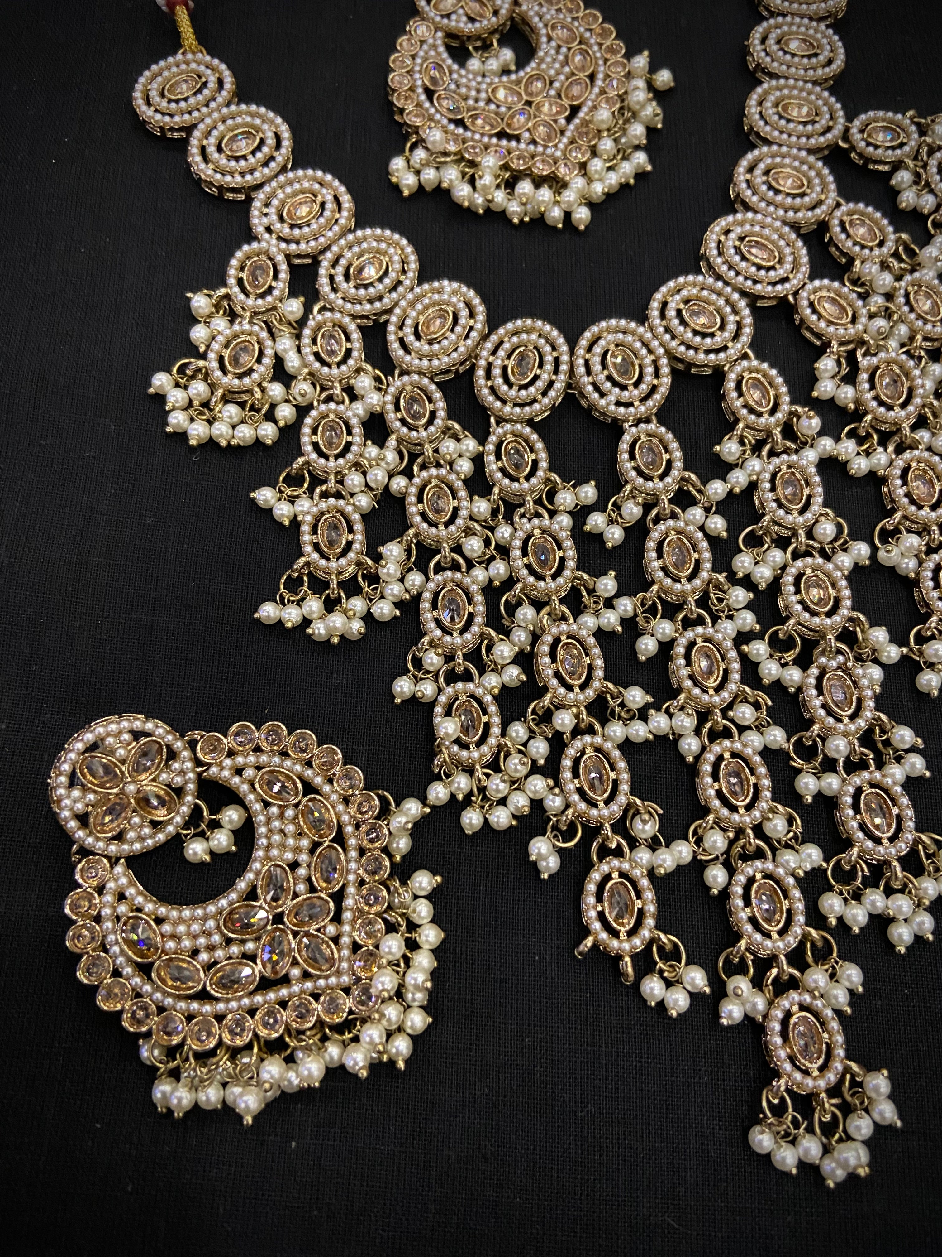 Ivory Jadau Layer Necklace With Mang Tikka & Chandbali Earrings