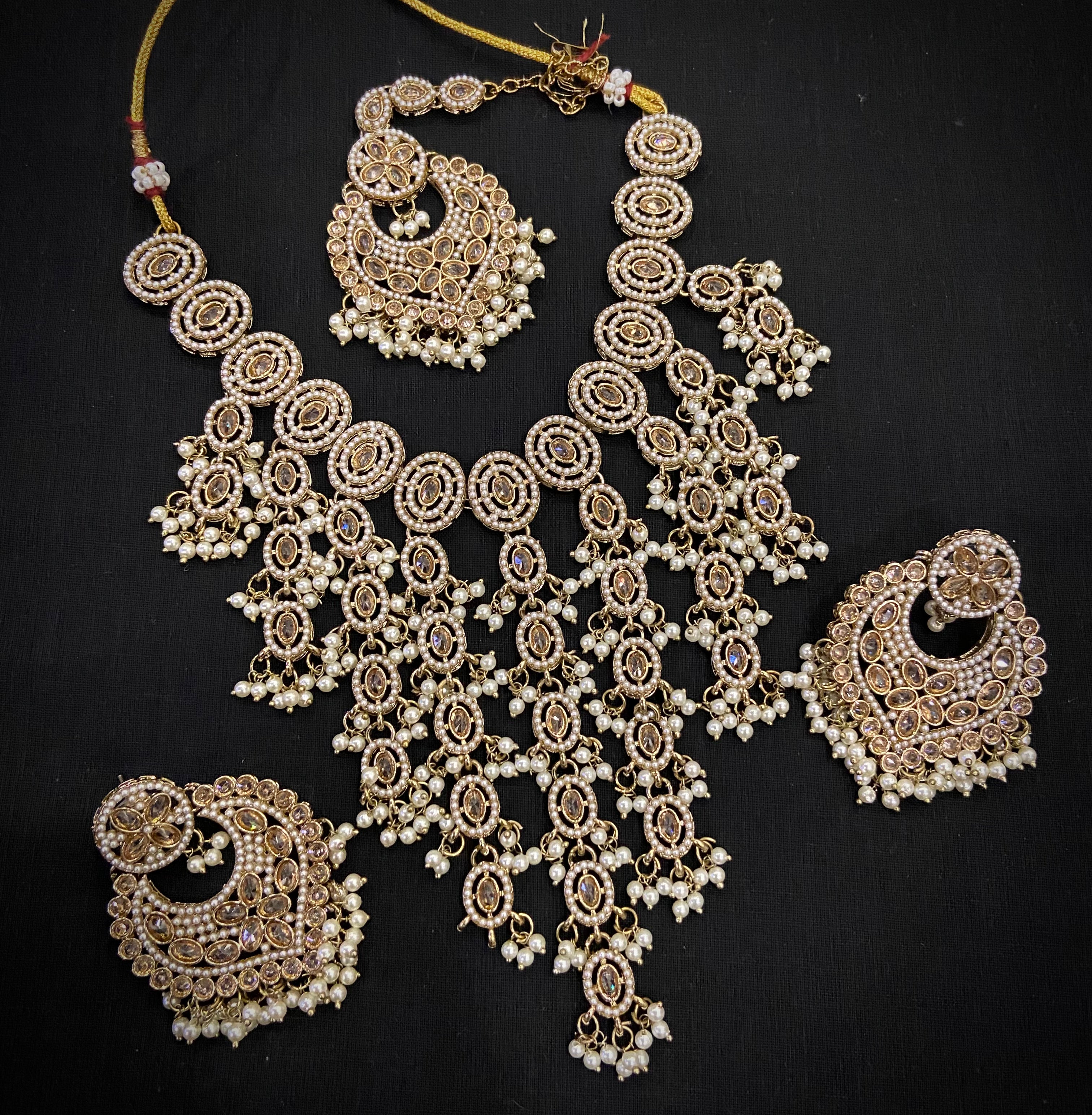Ivory Jadau Layer Necklace With Mang Tikka & Chandbali Earrings