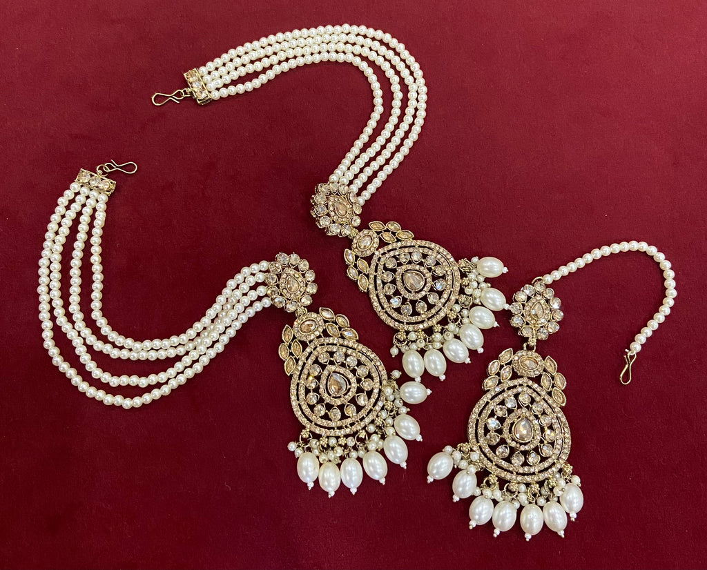 Rukaiya Jadau Layer Necklace With Mang Tikka & Jhumkas