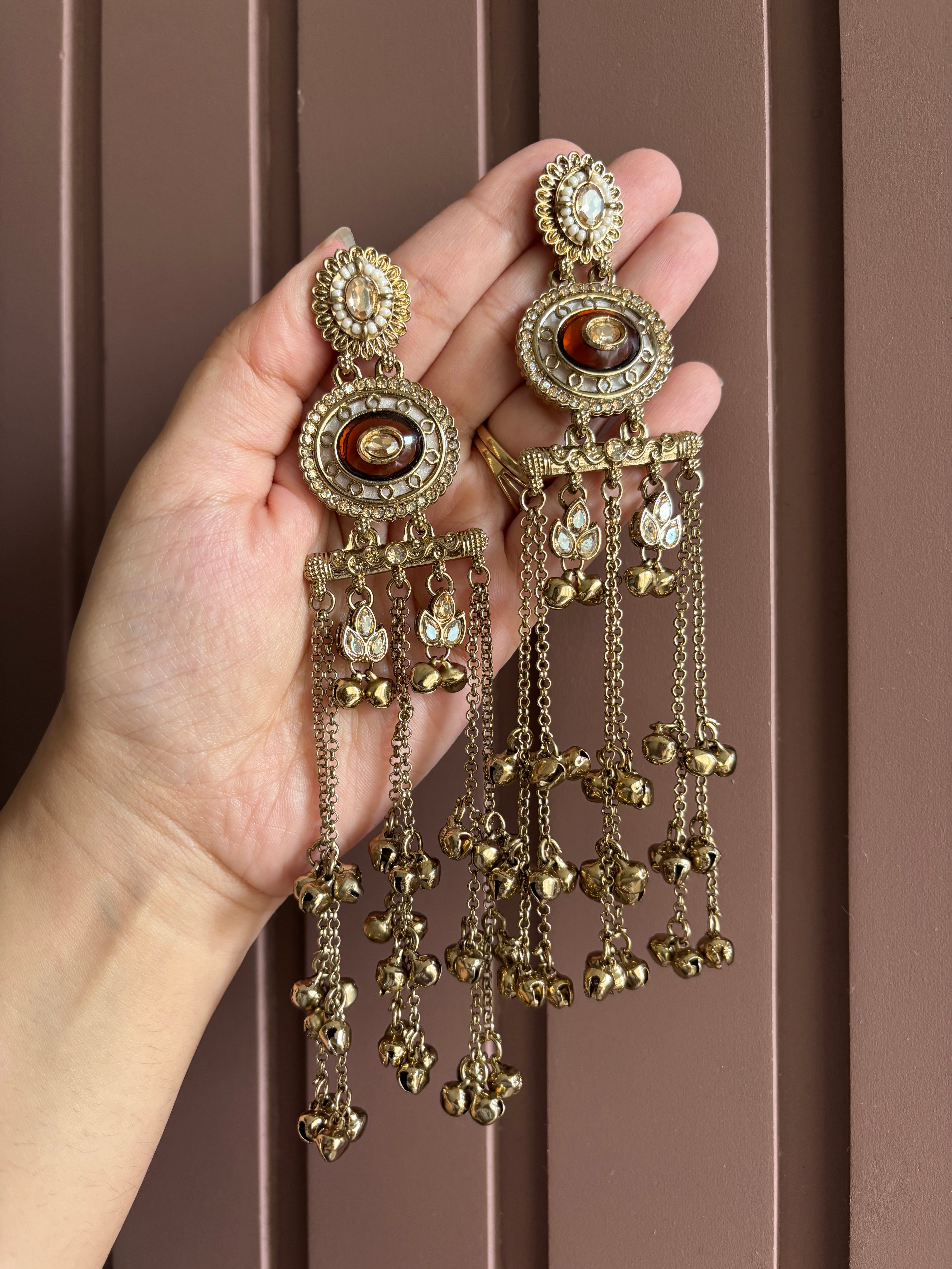 Brown Ghungroo Touch Layer Earrings