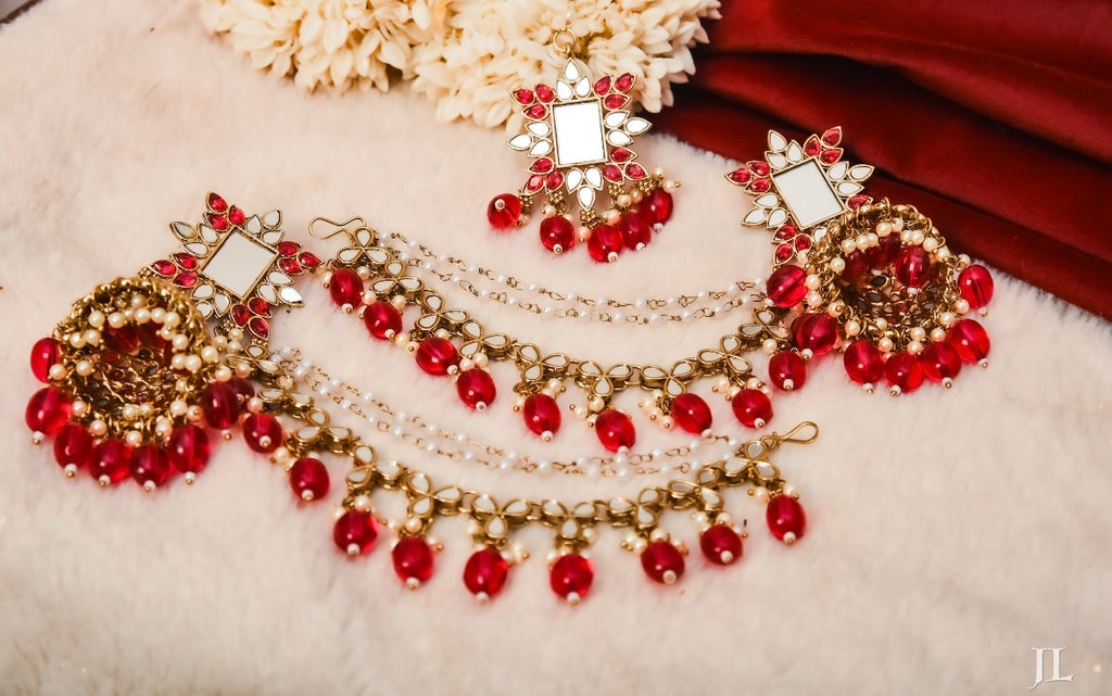 Mirror Touch Mang Tikka With Jhumkas & Side Layers