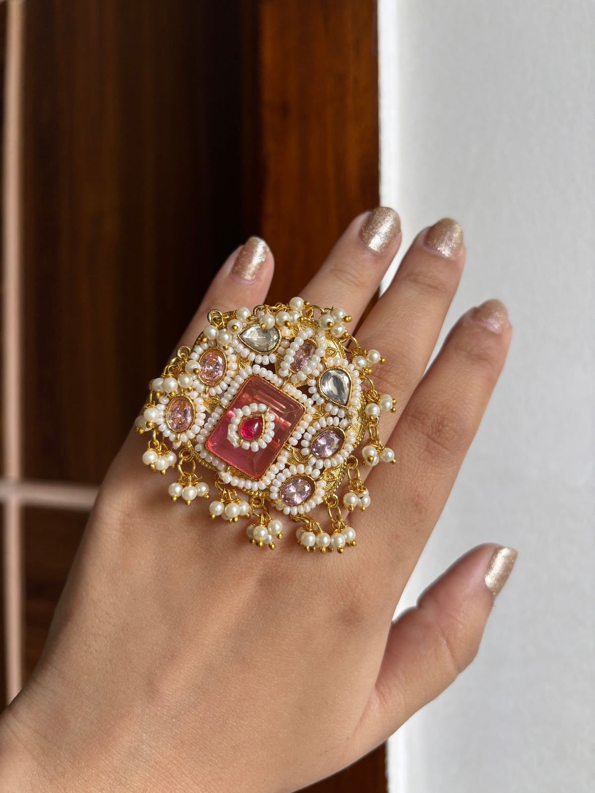 Tina Pink Adjustable Oversized Ring