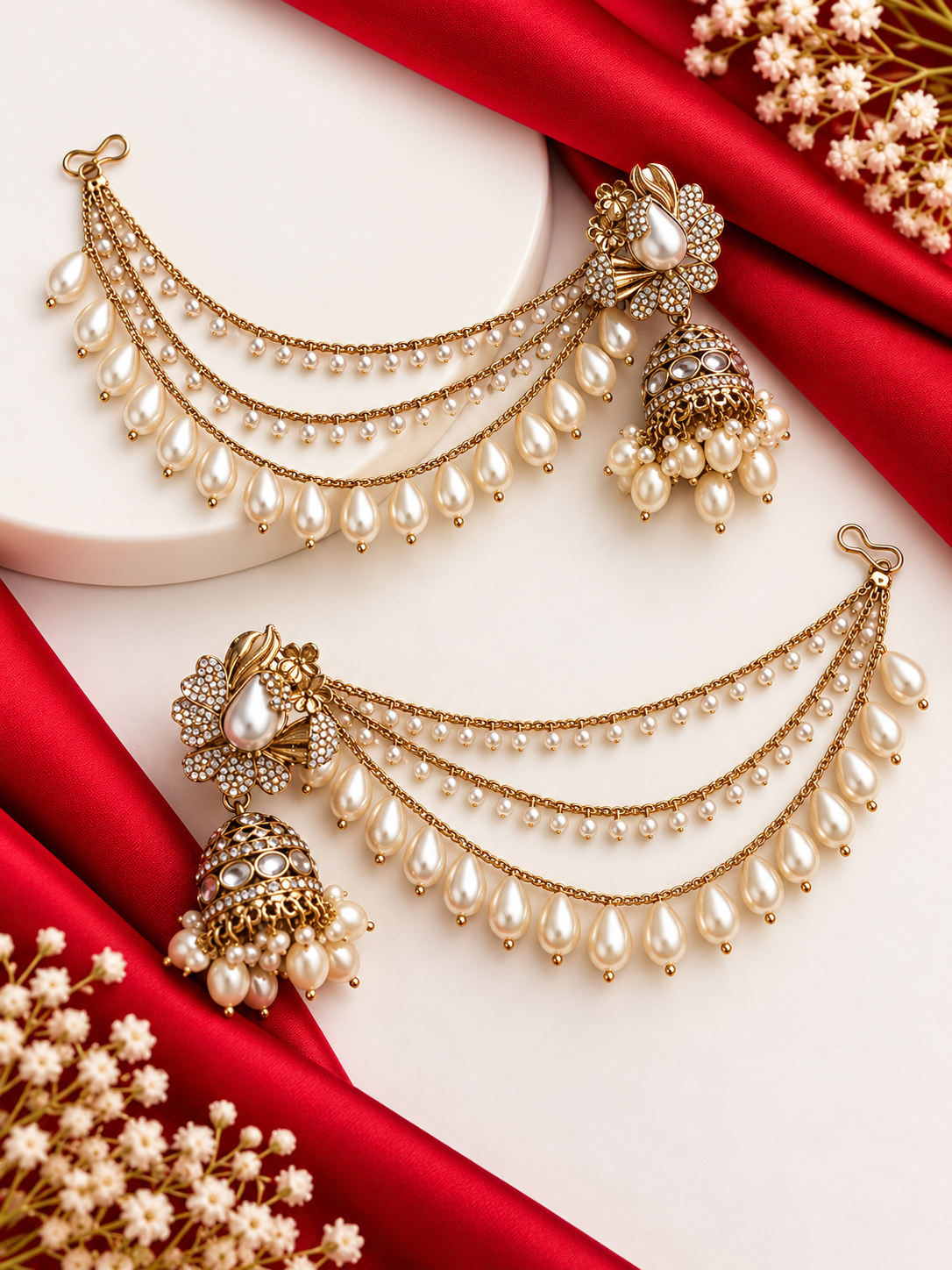 Heena Turkish Jhumkas With Detachable Earchain (Ivory)