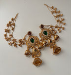 Rashmika Kashmiri Jhumkas With Detachable Earchain (Ruby/Emerald)