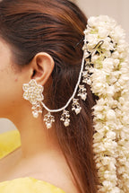 Flower Kundan Stud with Detachable Ear Chain