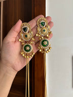 Premium Brass Statement Long Earrings With Detachable Side Layers (Emerald)
