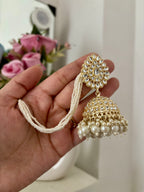 High Quality Designer Kundan Jhumkas With Detachable Earchain