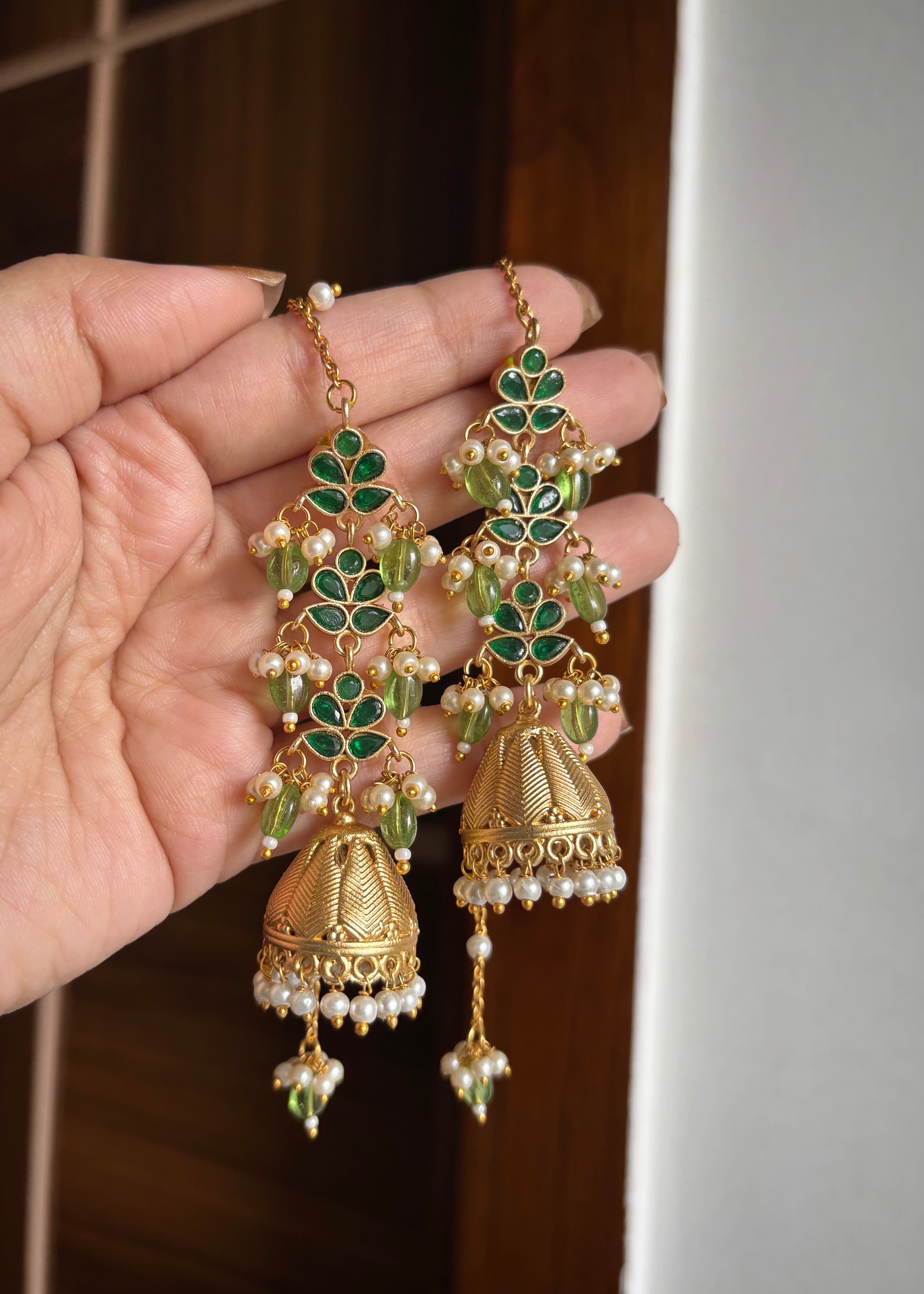 Rooh Statement Brass Jhumkas (Emerald)