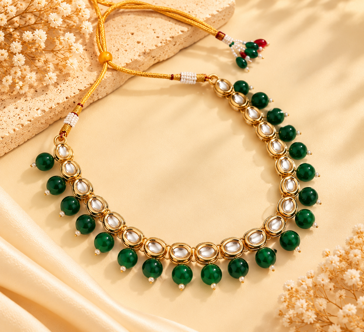 Sleek Green Necklace Back Meenakari Work