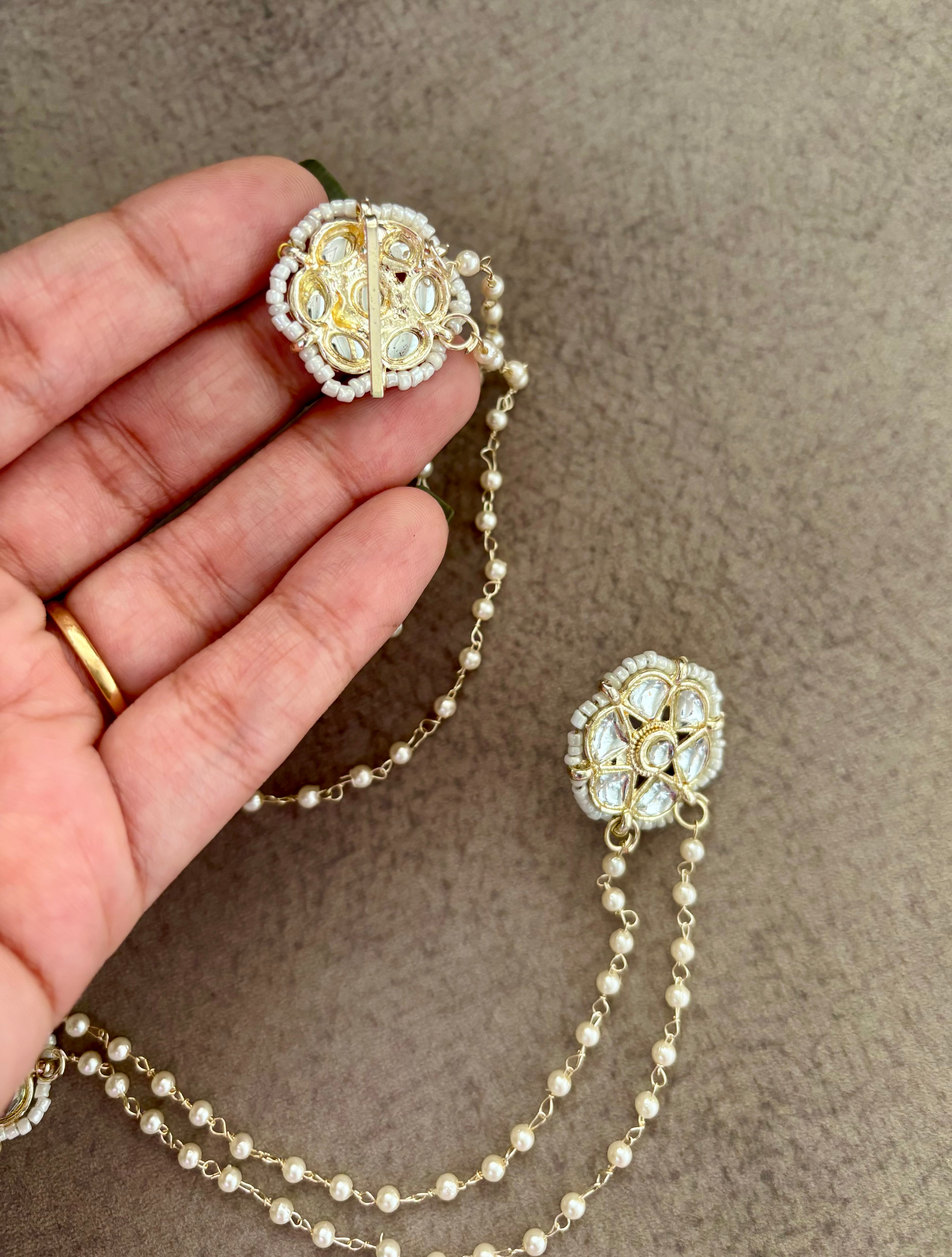 Kundan Dupe Stud Earrings with Side Layers
