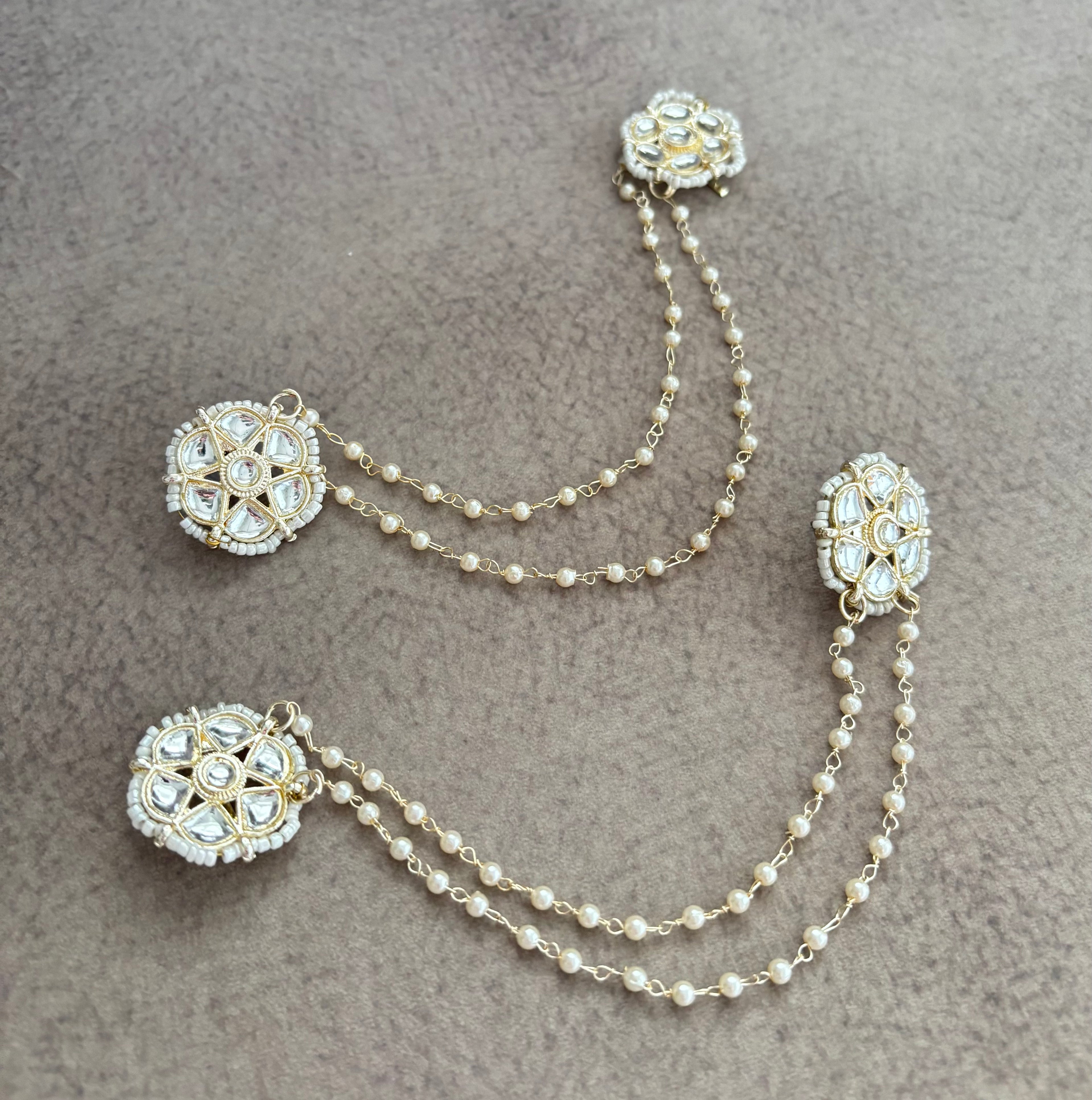 Kundan Dupe Stud Earrings with Side Layers