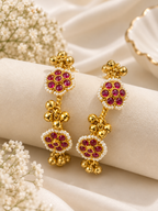 3 Flower Brass Kashmiri Ghungroo Adjustable Bangles (Ruby)
