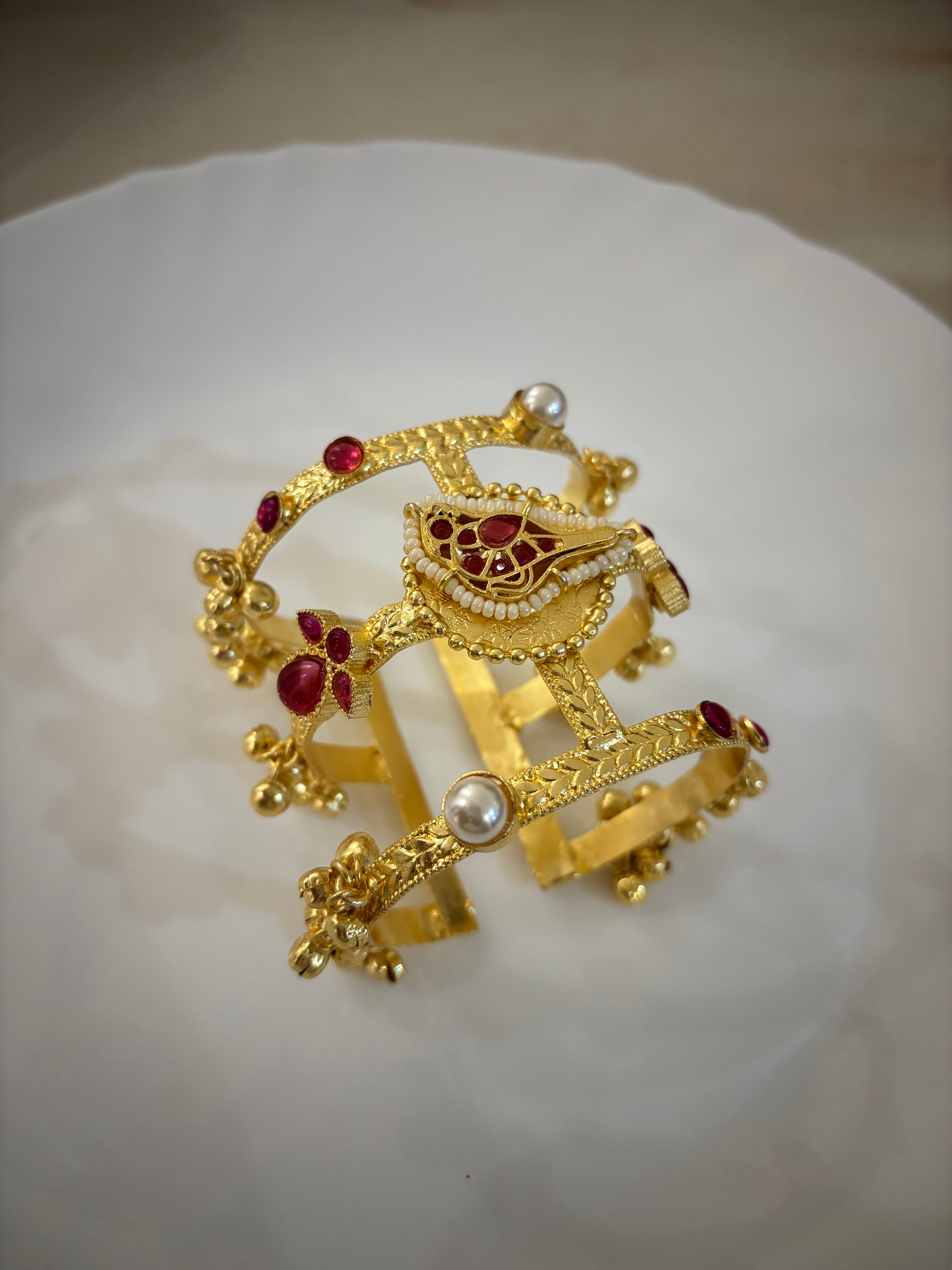 Ruby Brass Ghungroo Adjustable Bracelet