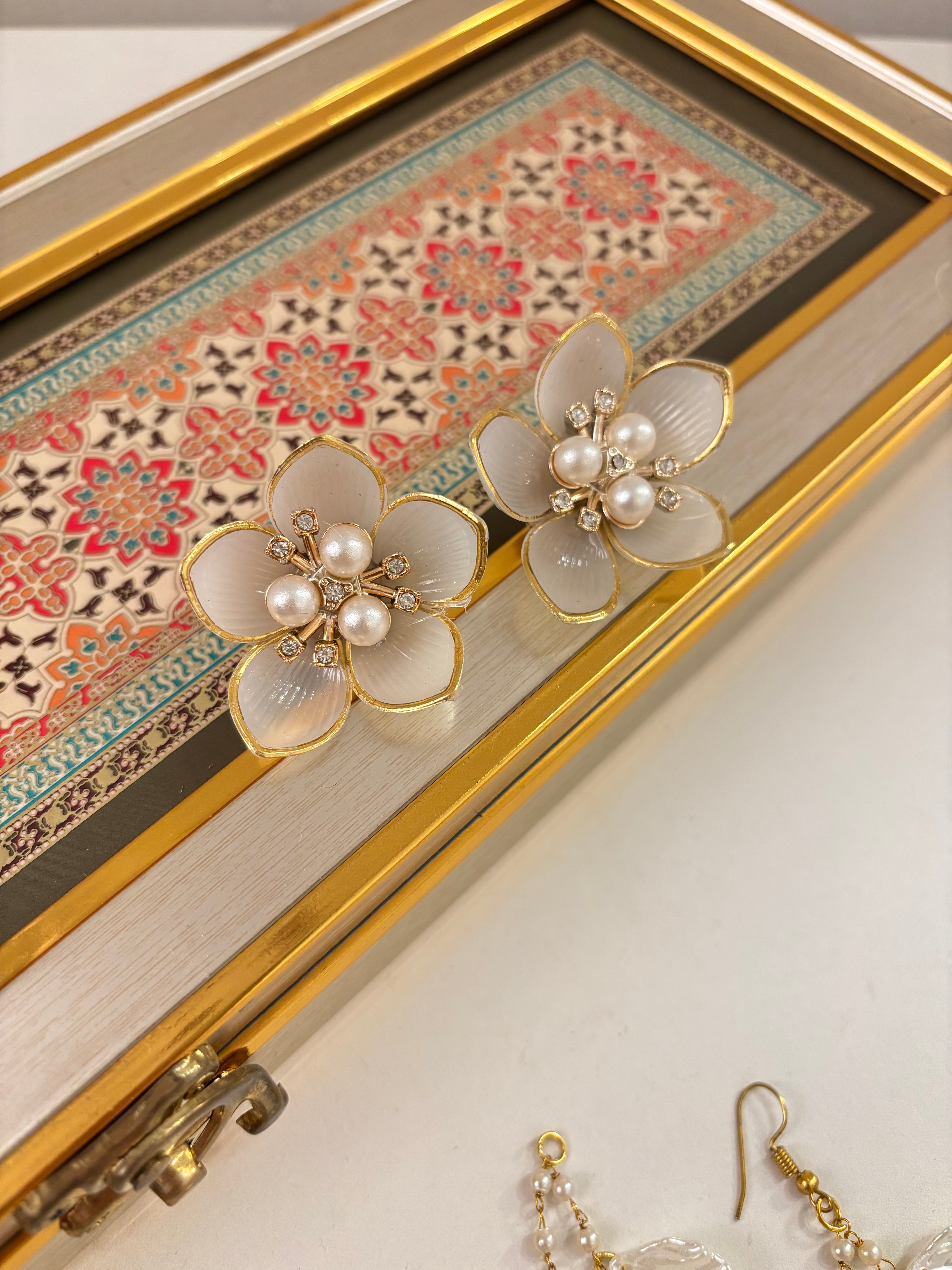 White Rose Petal Earrings