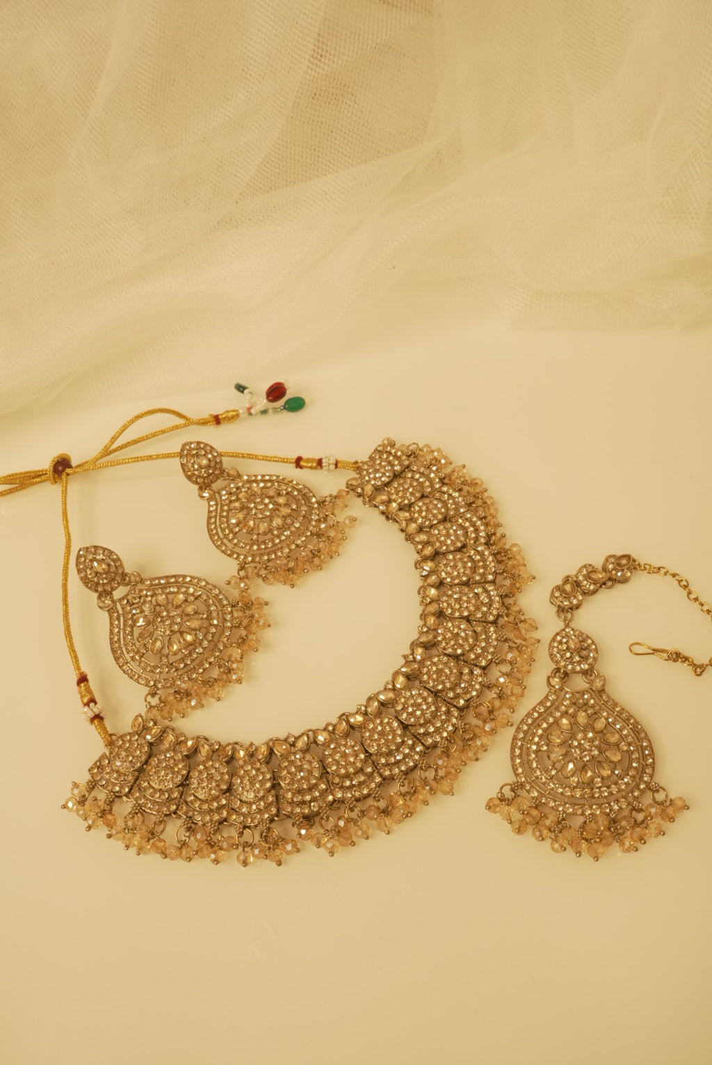 Tamana Classy Necklace With Mang Tikka & Earrings Full In Champagne Color Touch ✨
