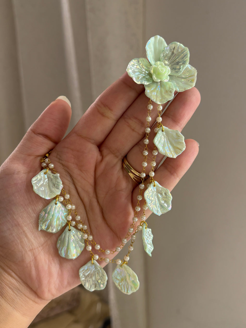 Mint Rose Petal Earrings