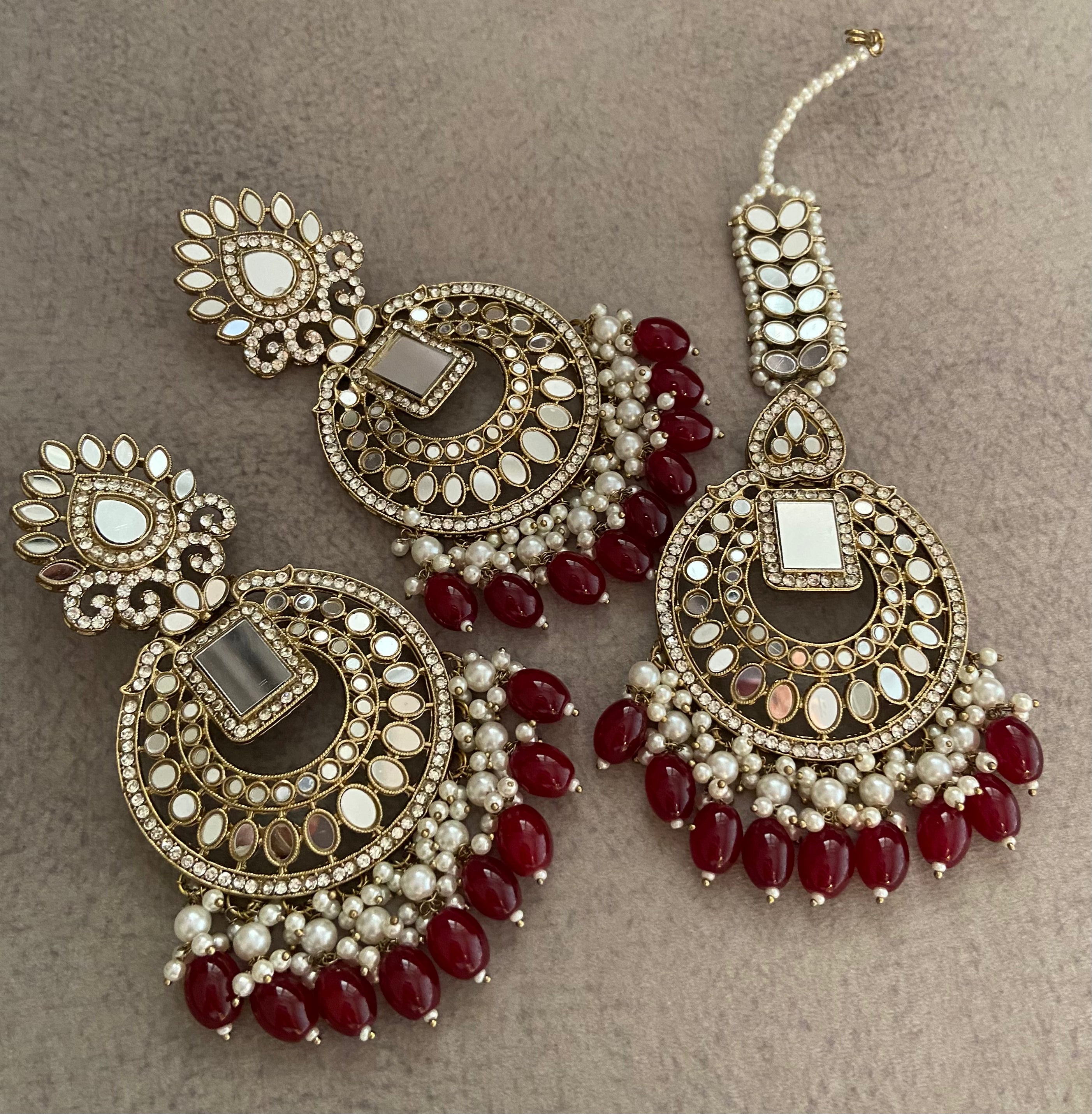 Oversized Mirror Touch Maang Tikka with Earrings