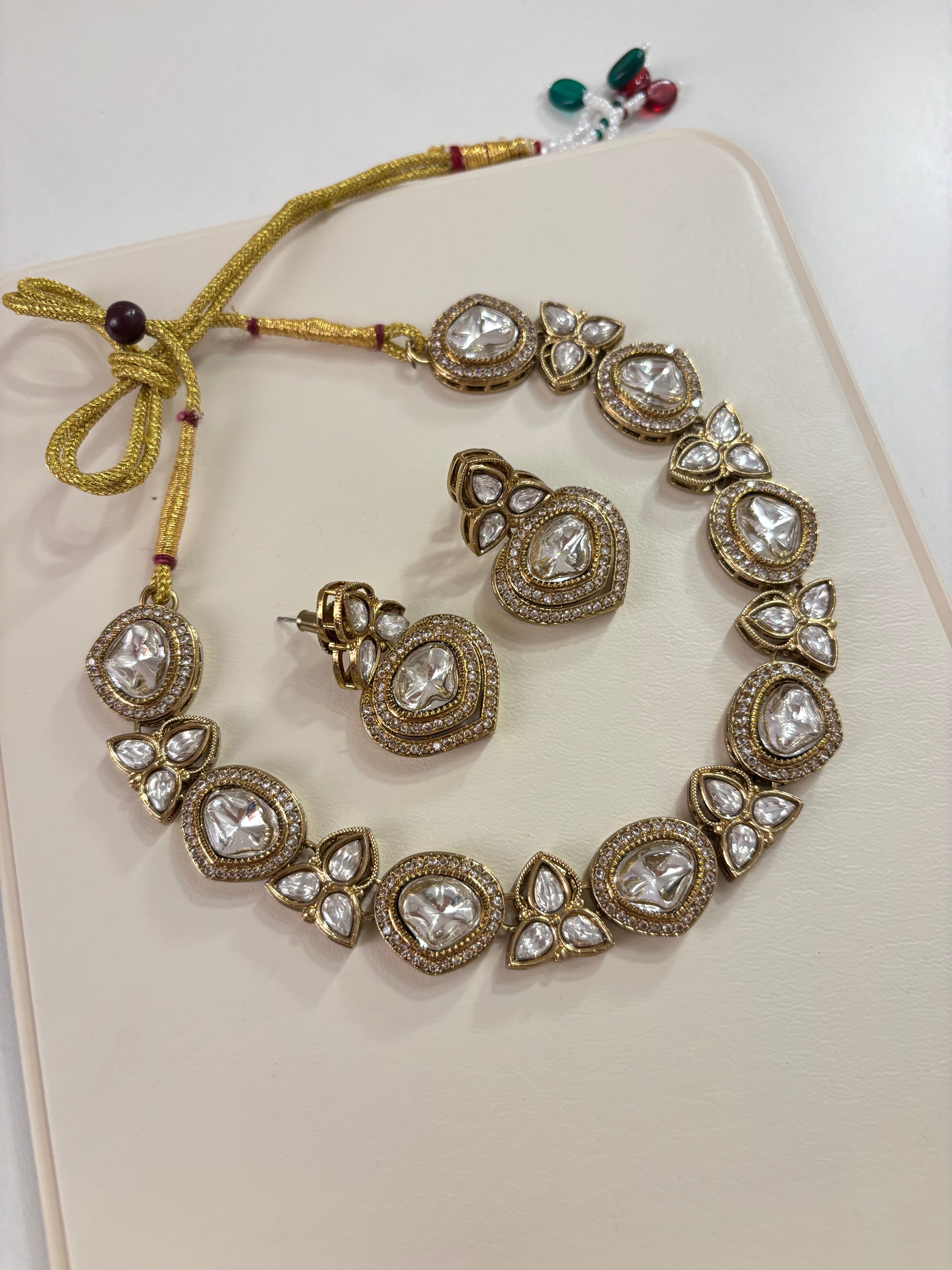 Premium Sleek Moissanite & Doublet Stones Work Necklace With Earrings