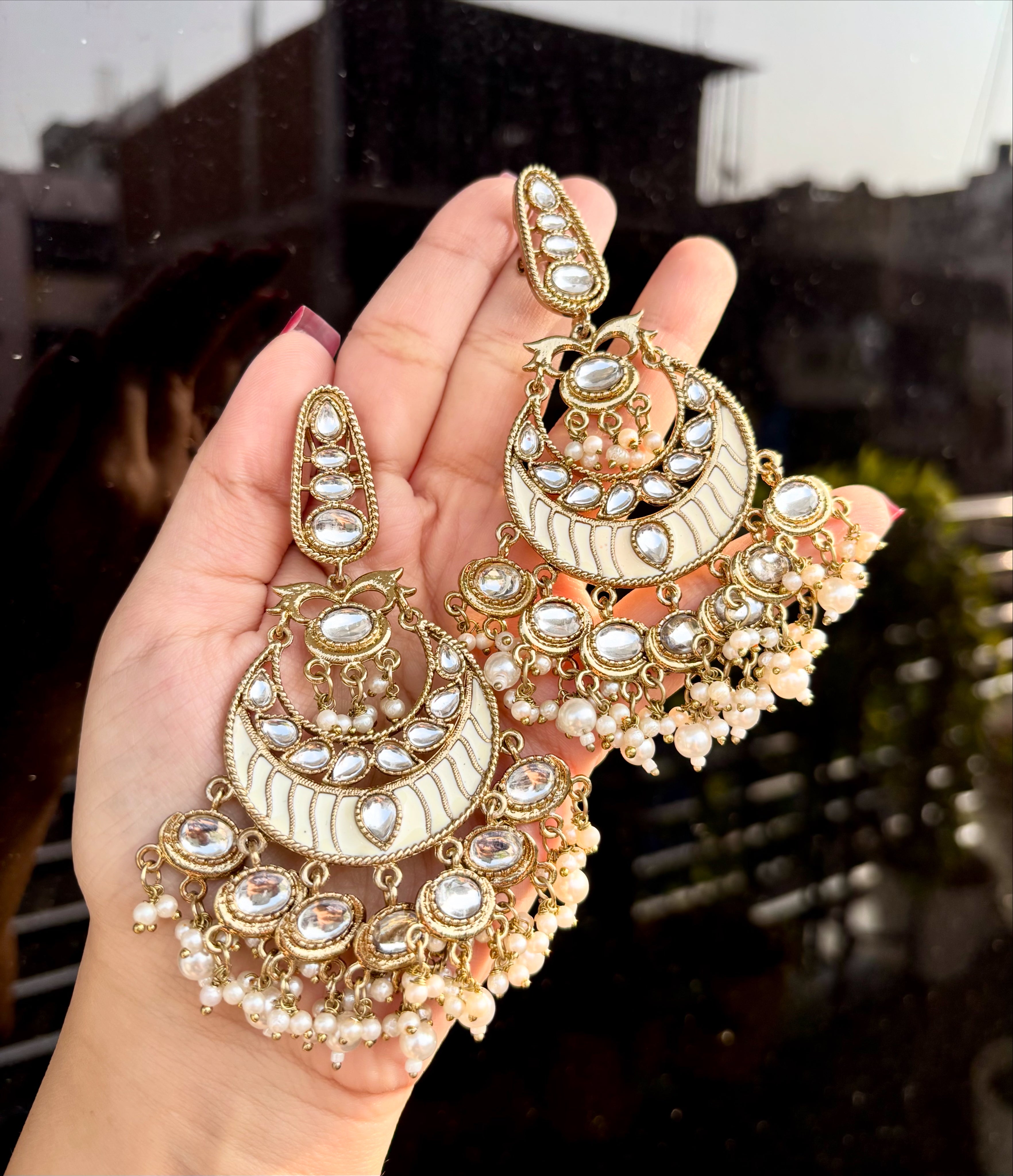 Moon Kundan Chandbali Earrings