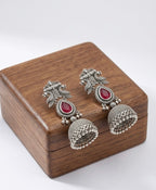 Silver Dark Pink Peacock Jhumka