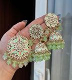 Mint Green Oversized Mang Tikka With Jhumkas
