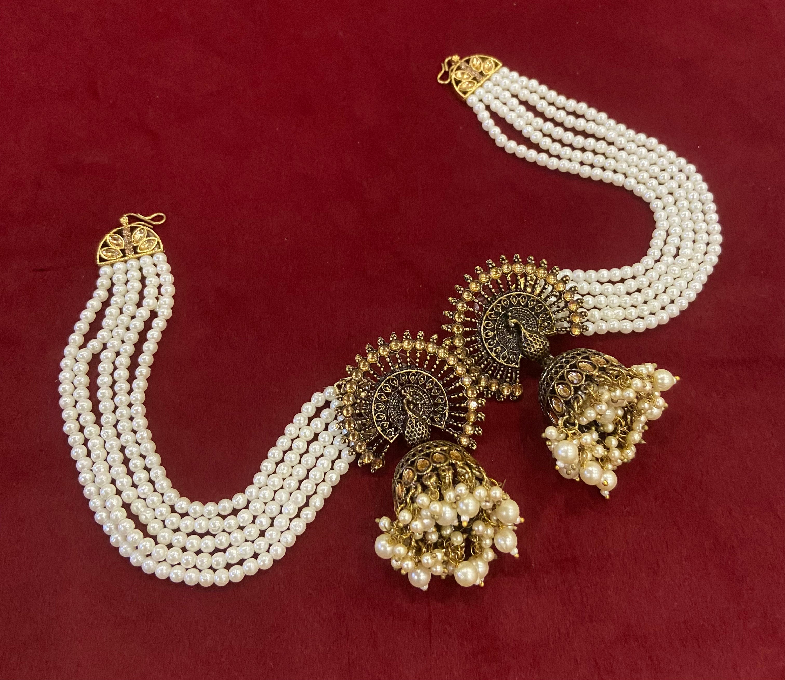 Peacock Jhumkas With Detachable 5 Layer Earchain