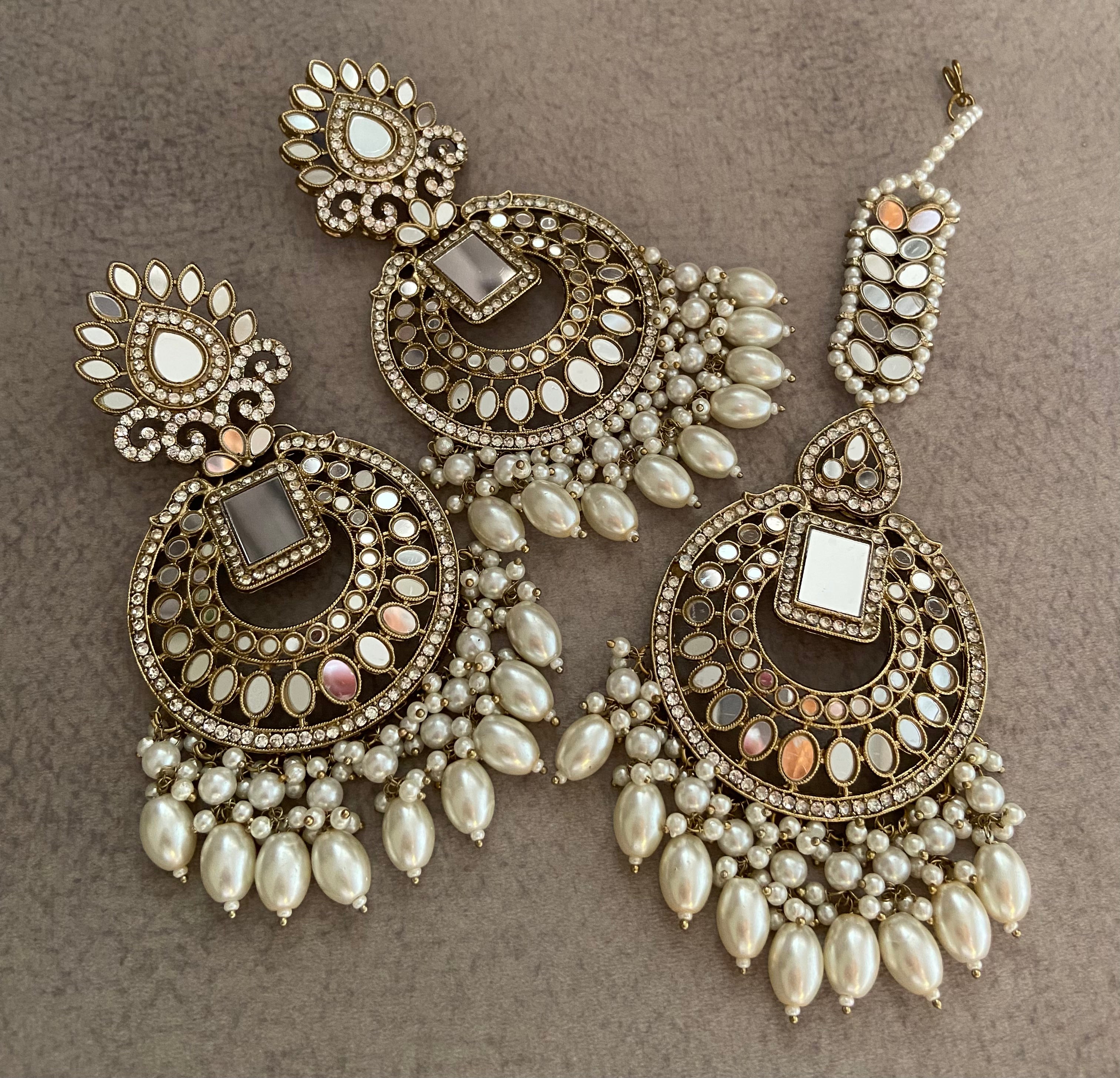 Oversized Mirror Touch Maang Tikka with Earrings