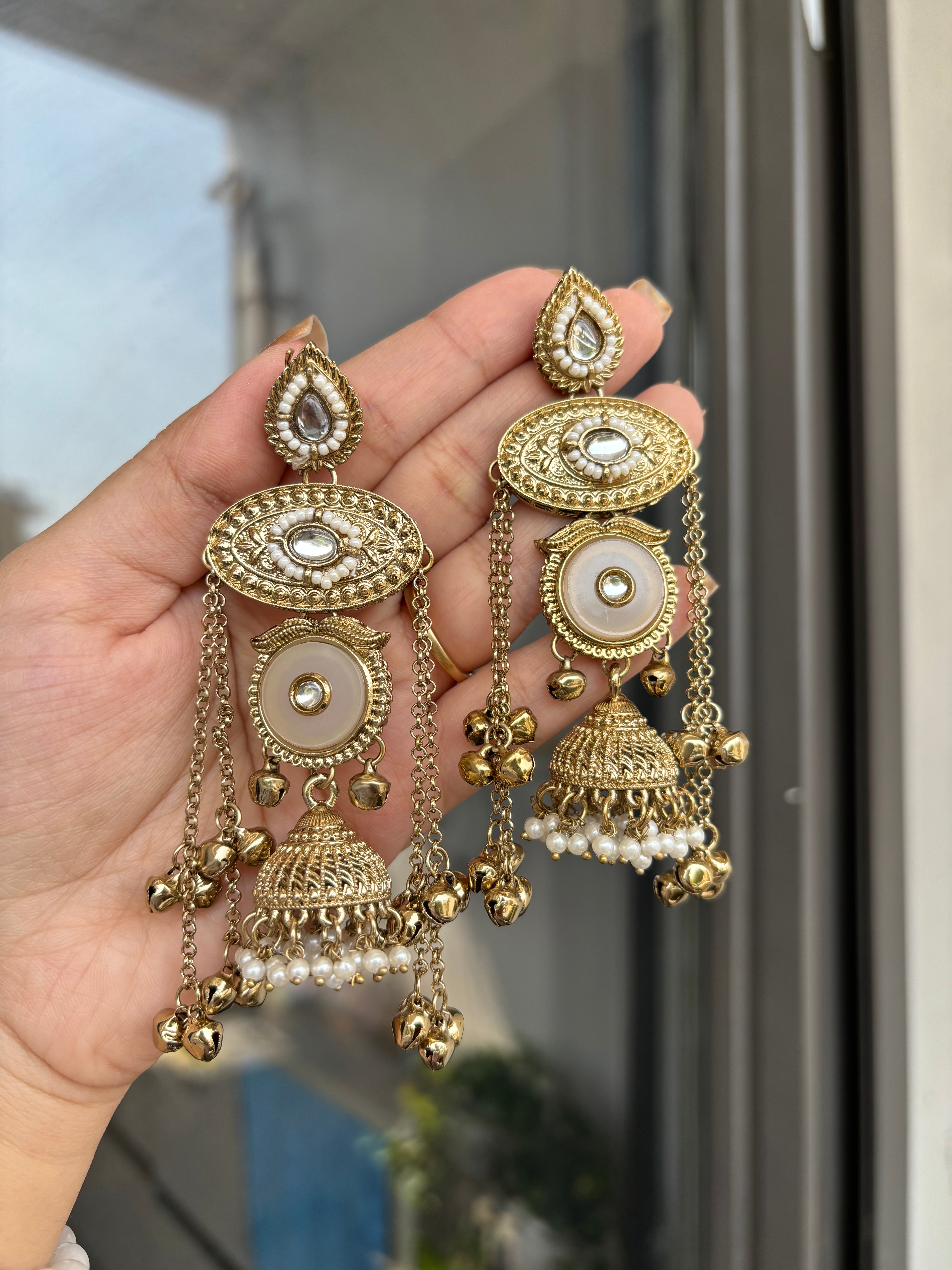 Layla Kashmiri Designer Earrings ( Ivory)
