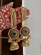 Gurpreet Brass Jhumkas With Sahara (Maroon/Emerald)