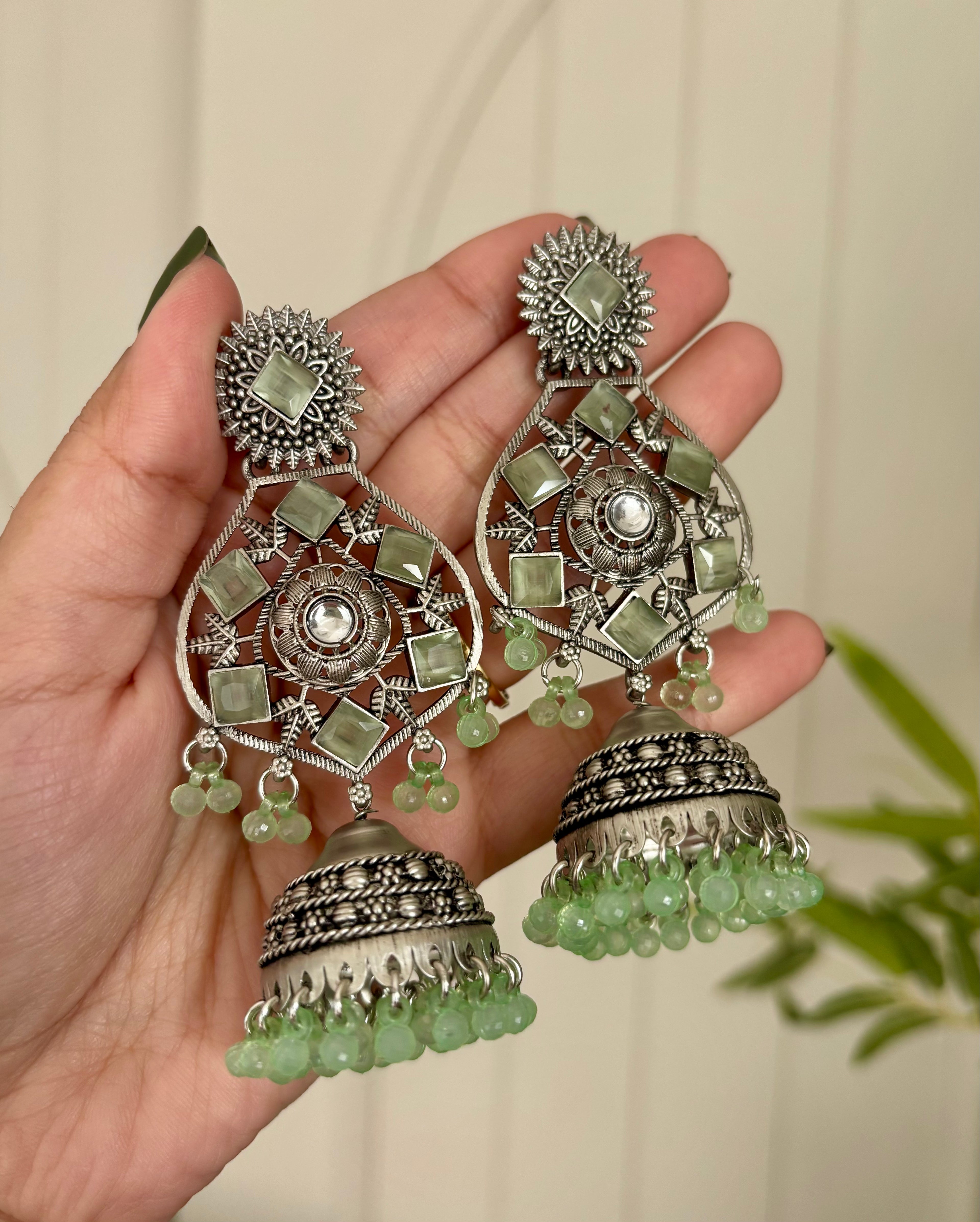 Mint Silver Jhumkas