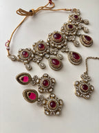 Princess Jasmine Turkish Choker Set With Mang Tikka & Earrings (Ruby)