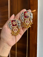 Golden & Silver Combination Long Kashmiri Earrings (Maroon)