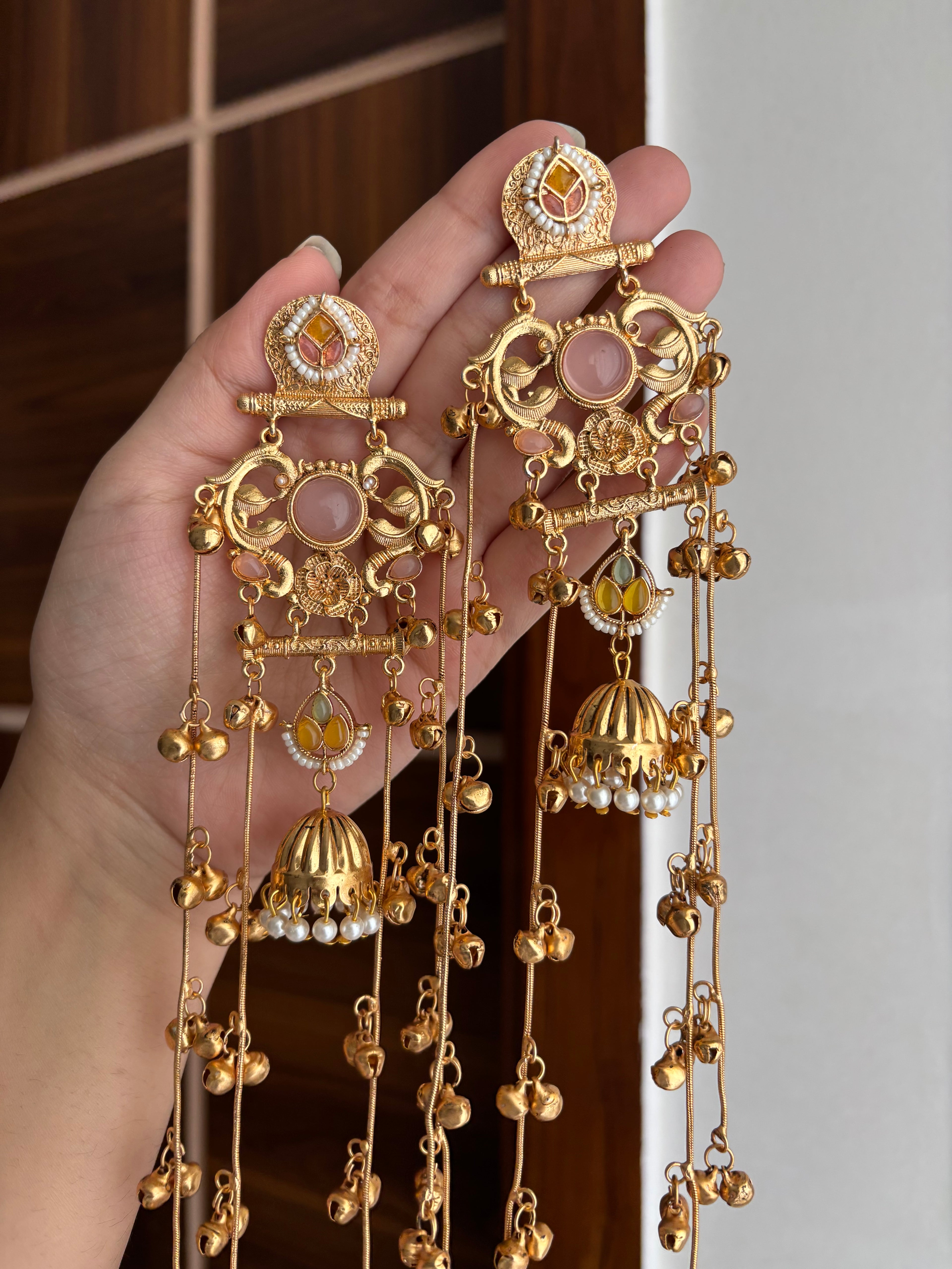 Neetika Kashmiri Long Earrings (Baby Pink)