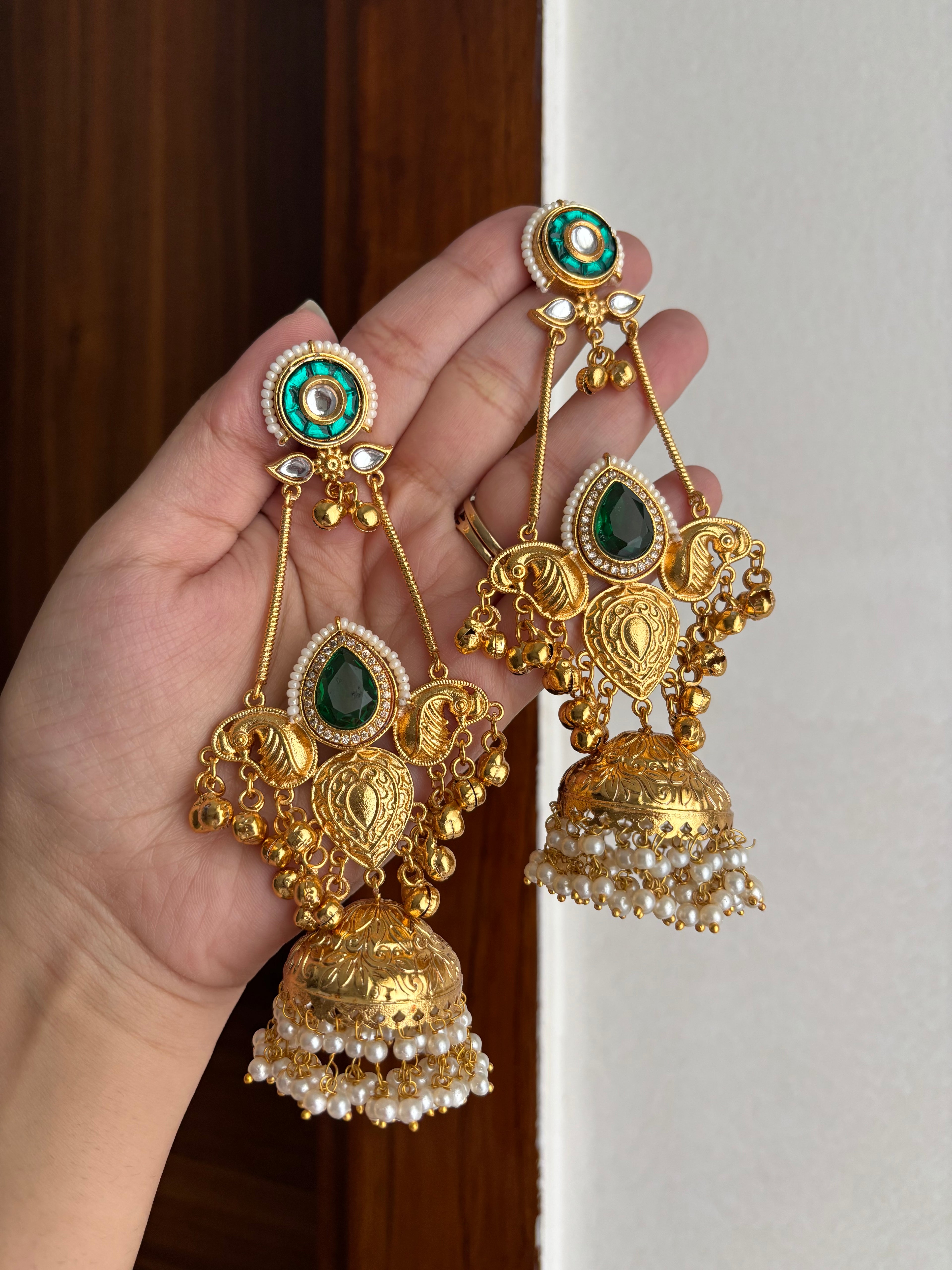 Aarti Designer Jhumkas (Emerald)