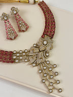 Premium Rose Statement Necklace With Earrings (Ruby)