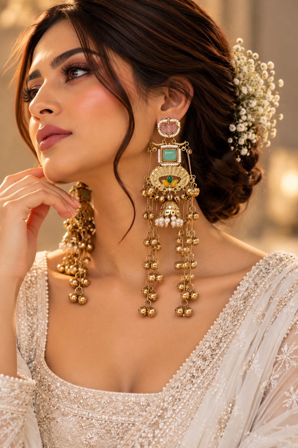 Nitika Kashmiri Long Layer Earrings (Pastel Shade)