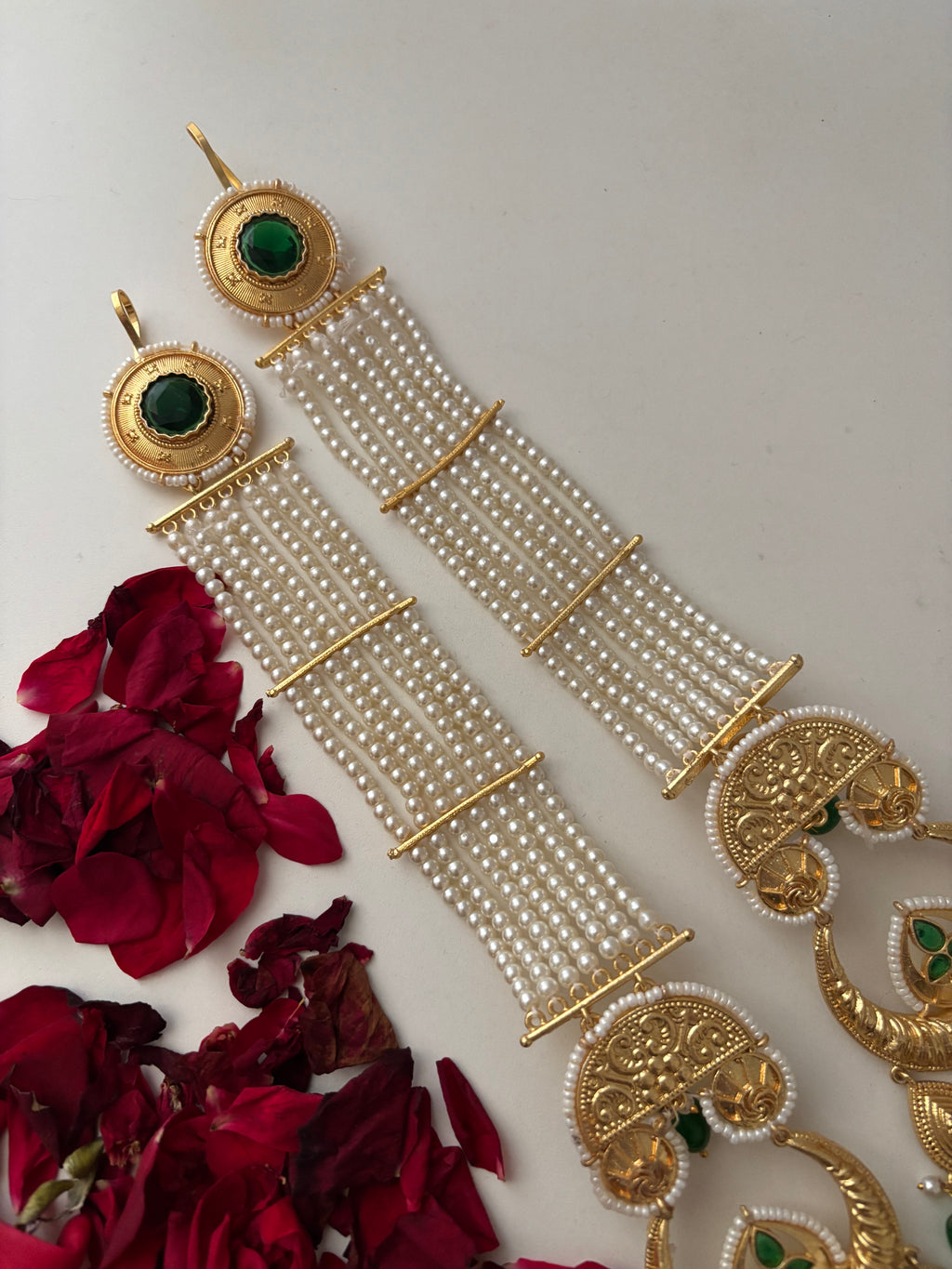 Rubina Brass Long Earrings With Pearls Sahara (Green)