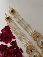 Rubina Brass Long Earrings With Pearls Sahara (Green)